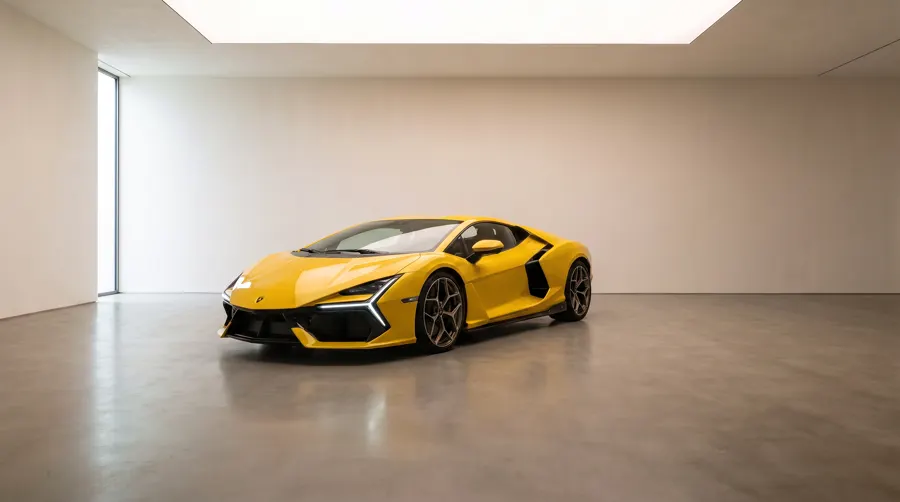 Giallo Inti Lamborghini Revuelto in the Auto Delta studio